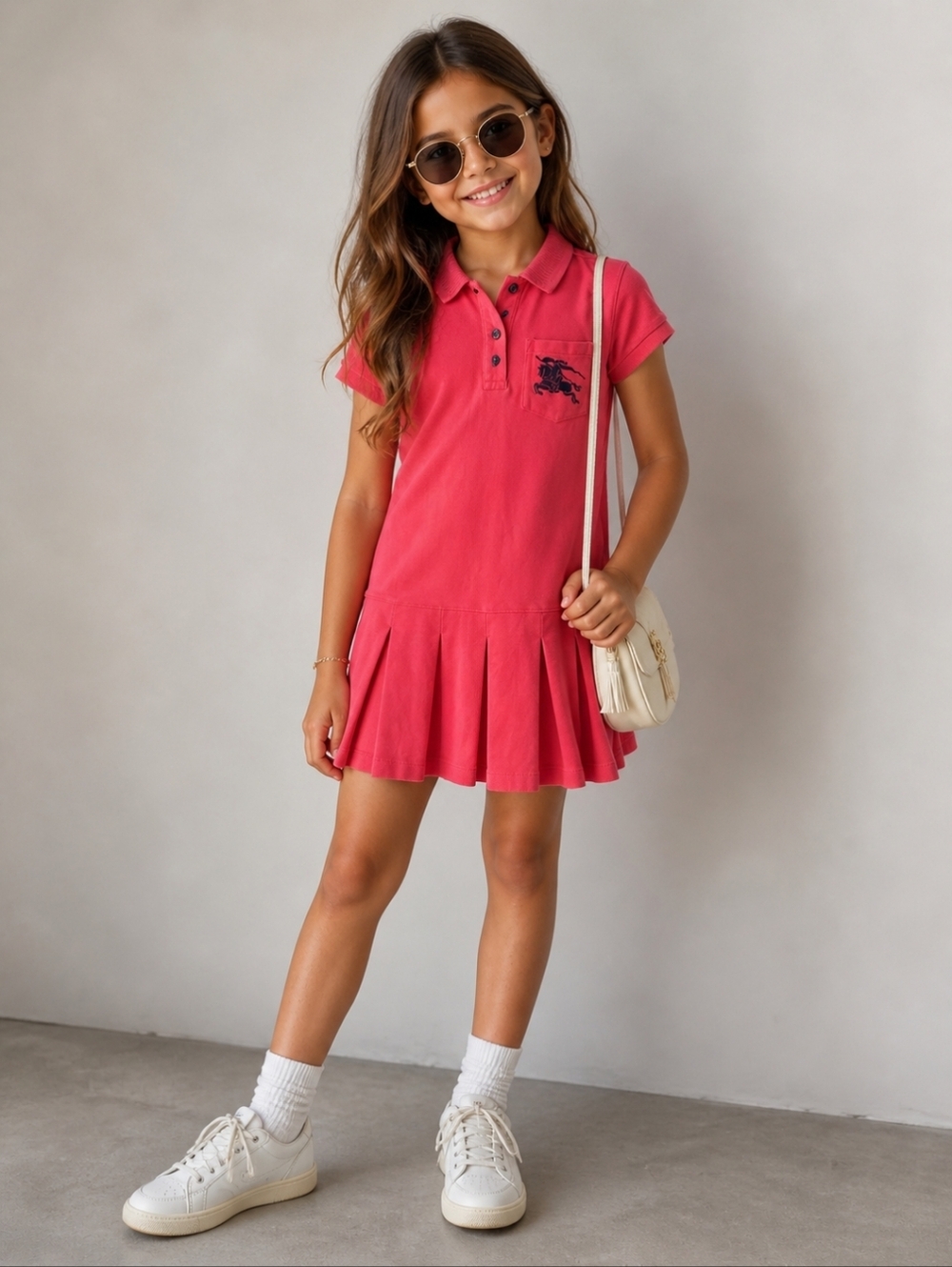 Burberry Coral Pink Polo Pleated Dress